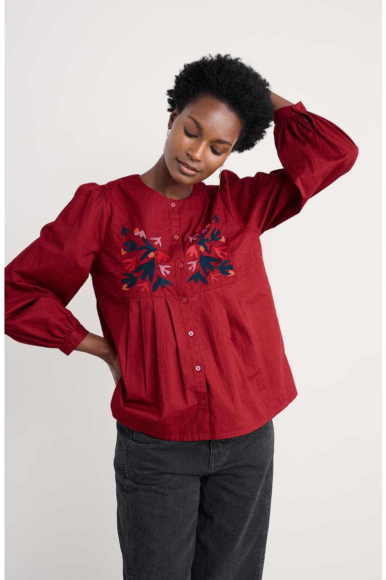 Thornapple Embroidered Balloon Sleeve Organic Cotton Top, Alternate, color, JAM