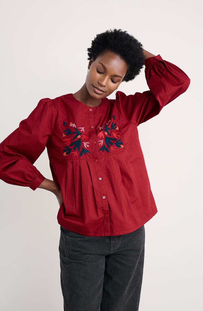 Seasalt Cornwall Thornapple Embroidered Balloon Sleeve Organic Cotton Top, Alternate, color, Jam
