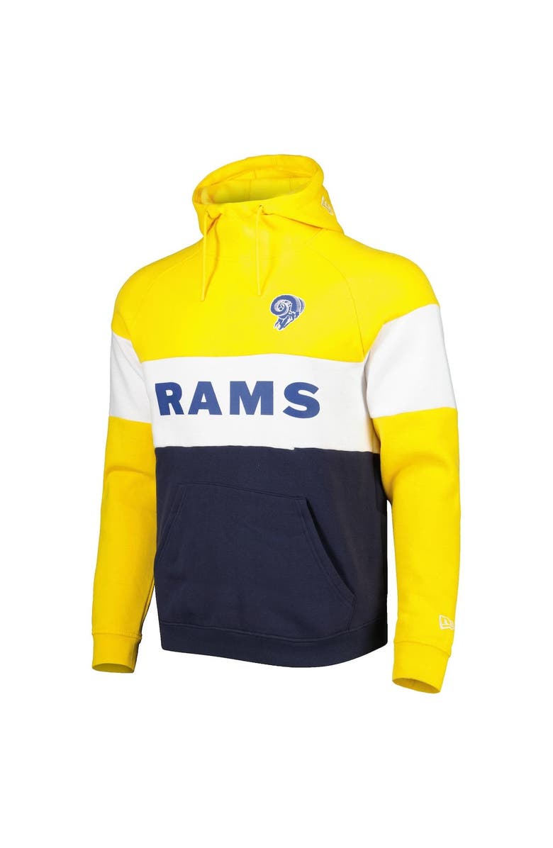 New Era Men's New Era Navy/Gold Los Angeles Rams Colorblock Throwback Pullover Hoodie, Alternate, color, Navy