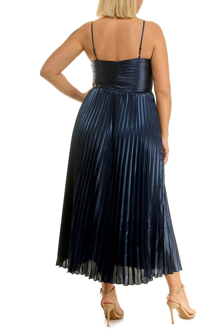 Pleated Metallic Midi Dress, Alternate, color, SPRING NAVY METALLIC