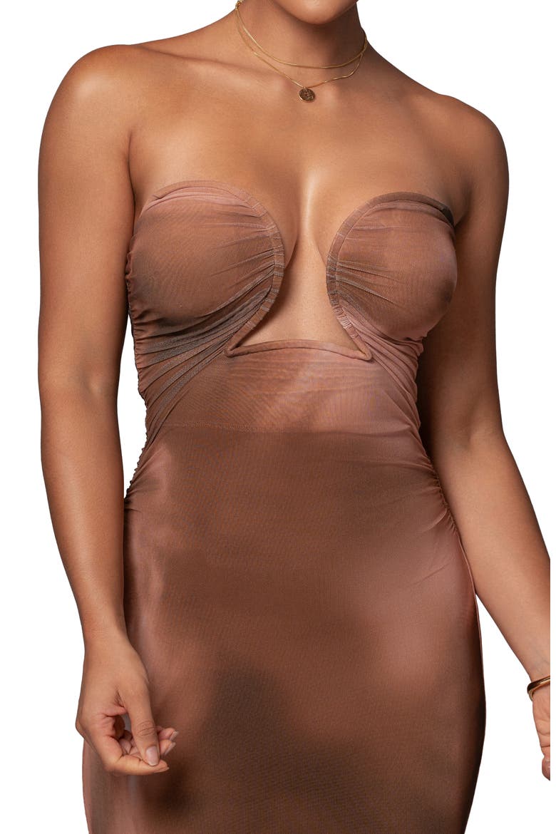 Bethany Strapless Maxi Dress, Alternate, color, BROWN