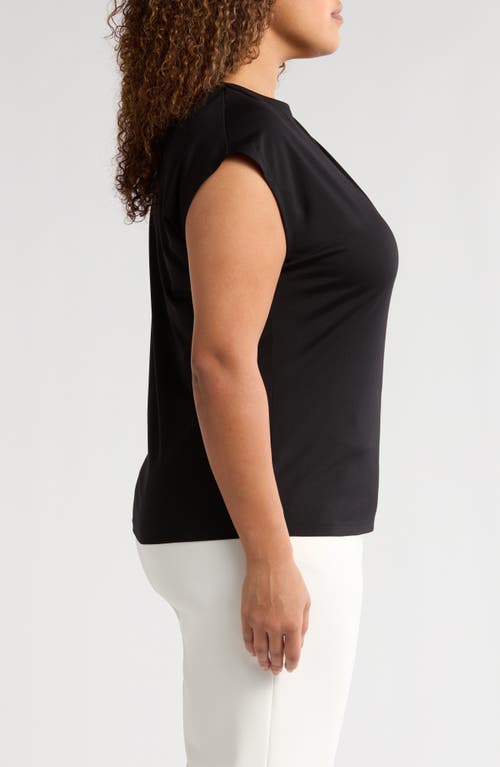 Anne Klein Plus Size Pleat-neck Short-sleeve Blouse In Anne Black