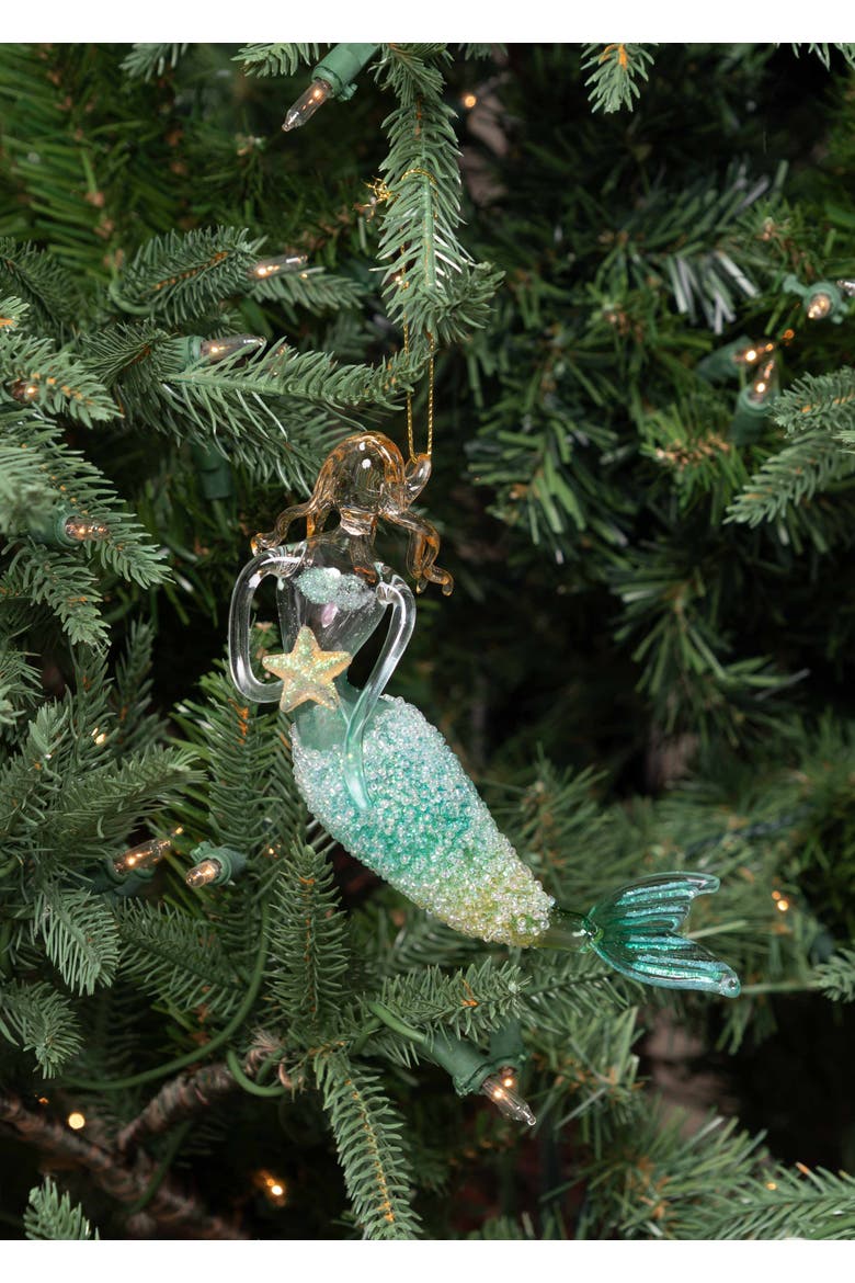 Seafoam Green & Gold Glitter Mermaid Christmas Ornament, Alternate, color, Green