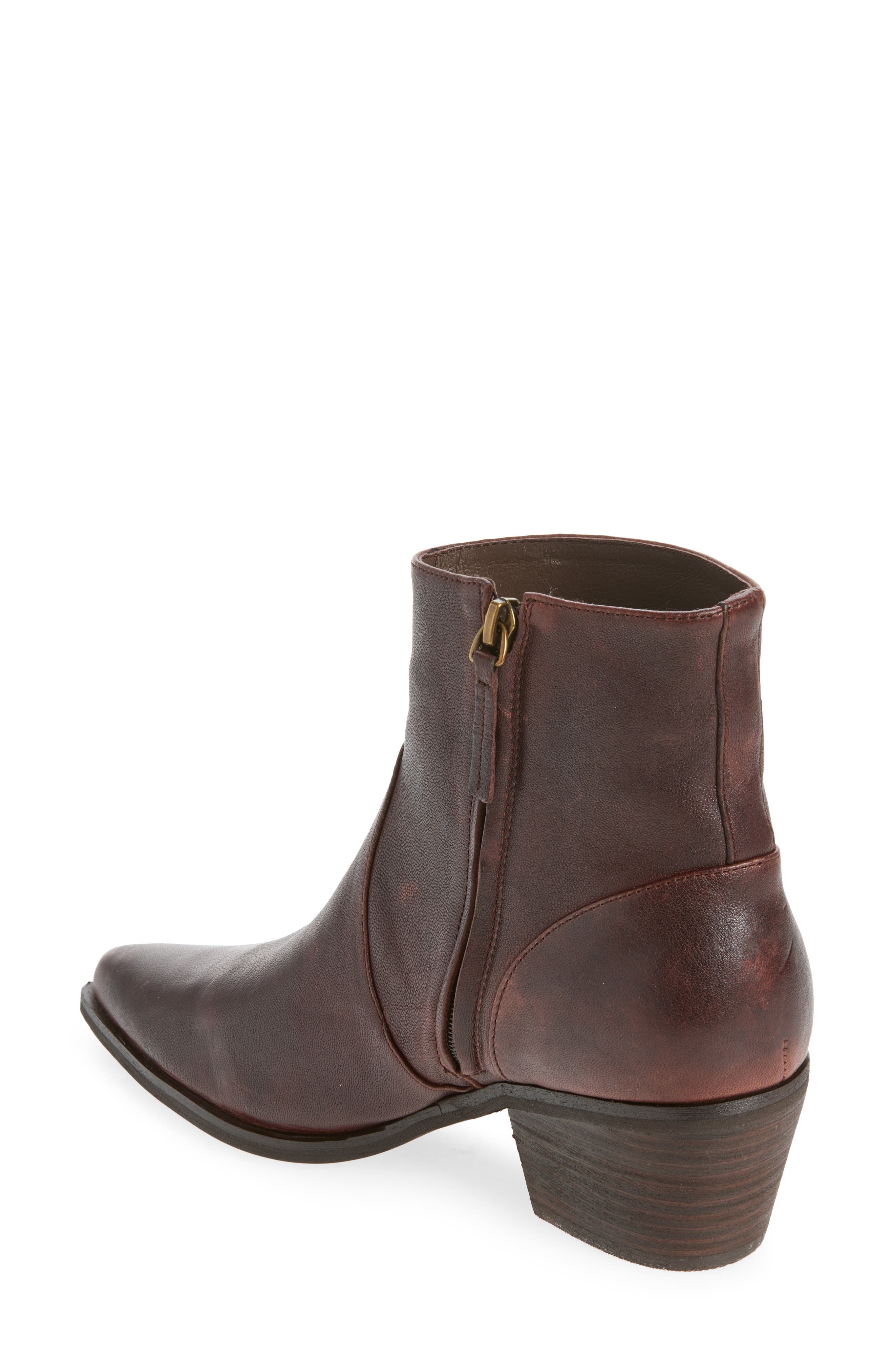 Che Pointed Toe Leather Bootie, Alternate, color, DARK BROWN LEATHER