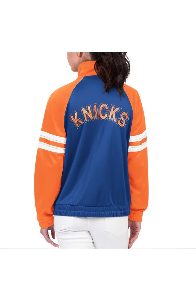 G-III 4HER BY CARL BANKS Women's G-III 4Her by Carl Banks Blue New York Knicks Main Player Raglan Rhinestone Full-Zip Track Jacket, Alternate, color, Blue