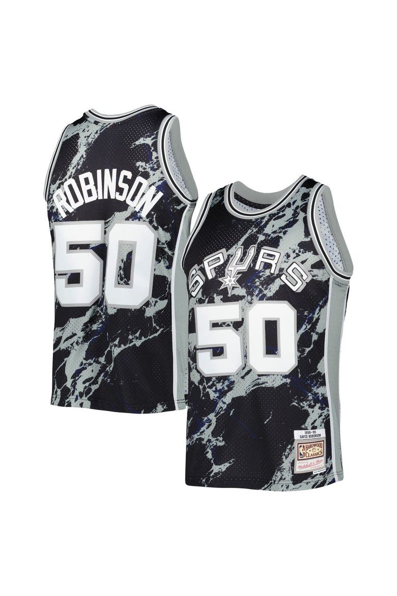 Men's Mitchell & Ness David Robinson Black San Antonio Spurs 1998/99 Hardwood Classics Marble Swingman Jersey, Main, color, Black