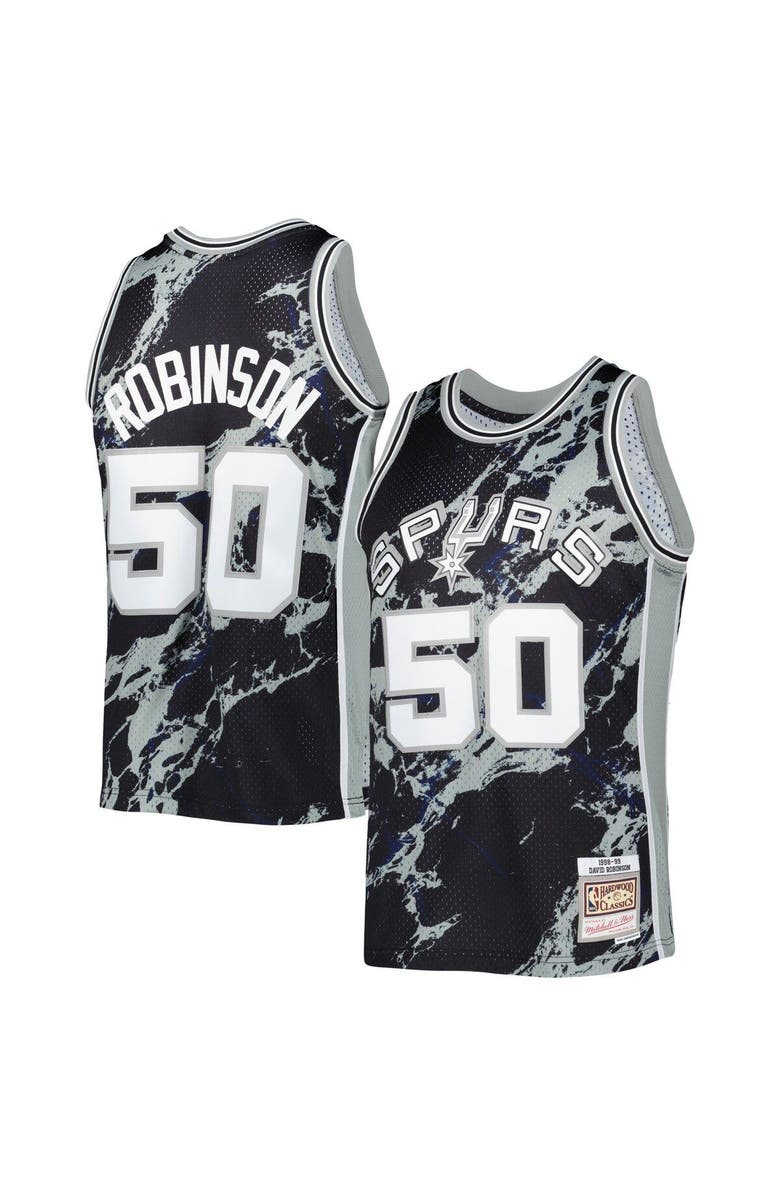 Mitchell & Ness Men's Mitchell & Ness David Robinson Black San Antonio Spurs 1998/99 Hardwood Classics Marble Swingman Jersey, Main, color, 