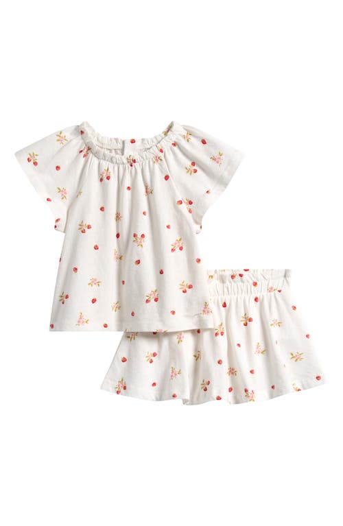 Nordstrom Print Cotton Flutter Sleeve Top & Skort Set In Ivory Egret Strawberry Sprig