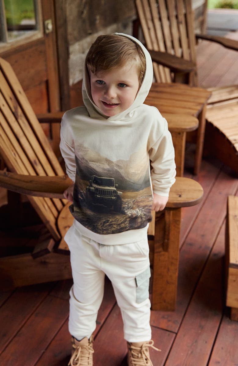 MILES THE LABEL Kids' Trail & Trek Cotton Graphic Hoodie, Alternate, color, Beige