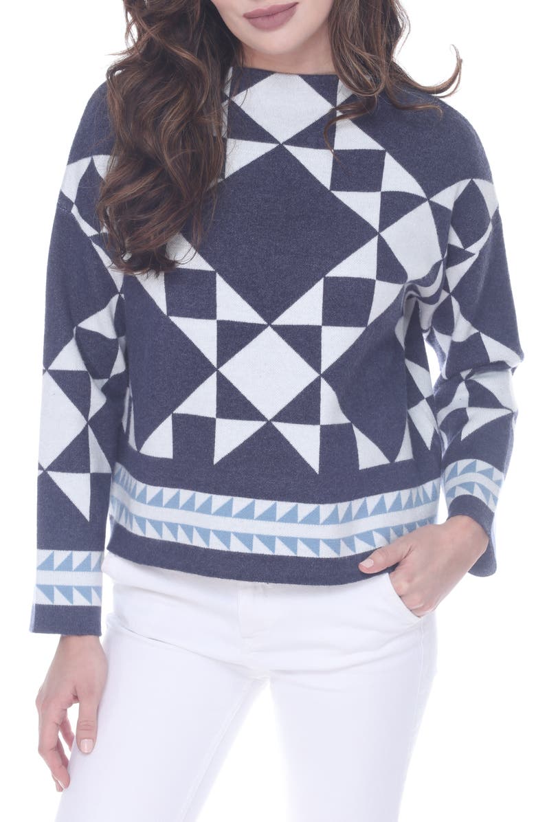 RAIN AND ROSE Geometric Pattern Sweater, Alternate, color, Cobalt