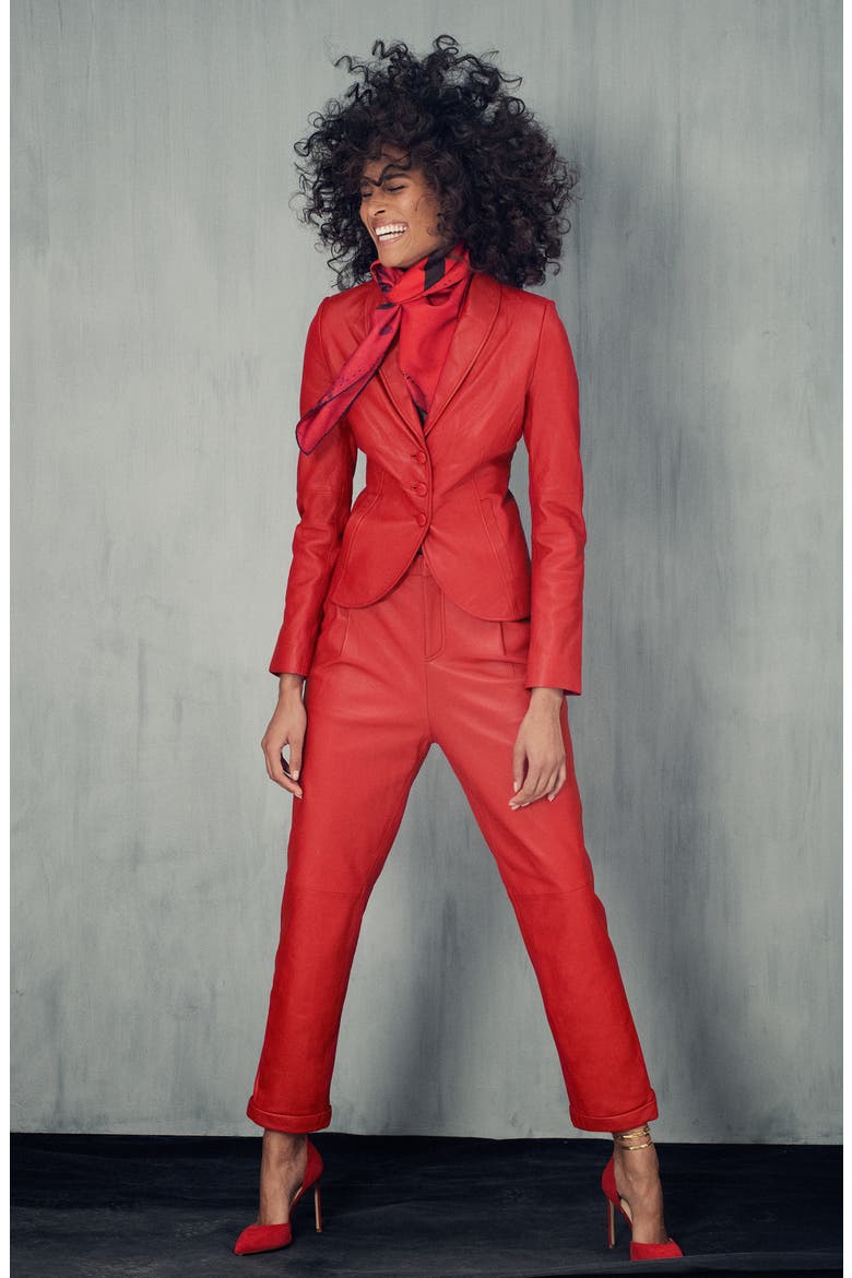 Denise Recycled Leather Trousers, Alternate, color, COCO RED
