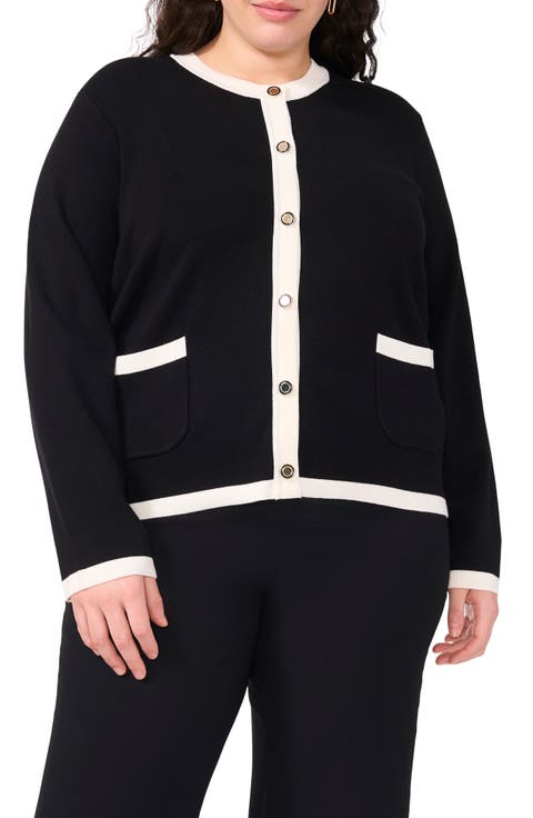 Contrast Trim Cardigan (Plus)