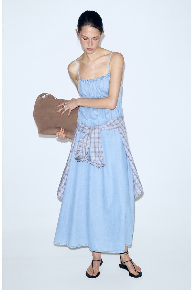 Gathered Waist Denim Maxi Dress, Alternate, color, LIGHT BLUE
