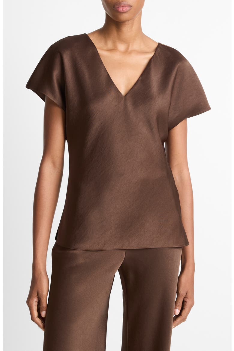 Cap Sleeve V-Neck Top, Main, color, ESPRESSO