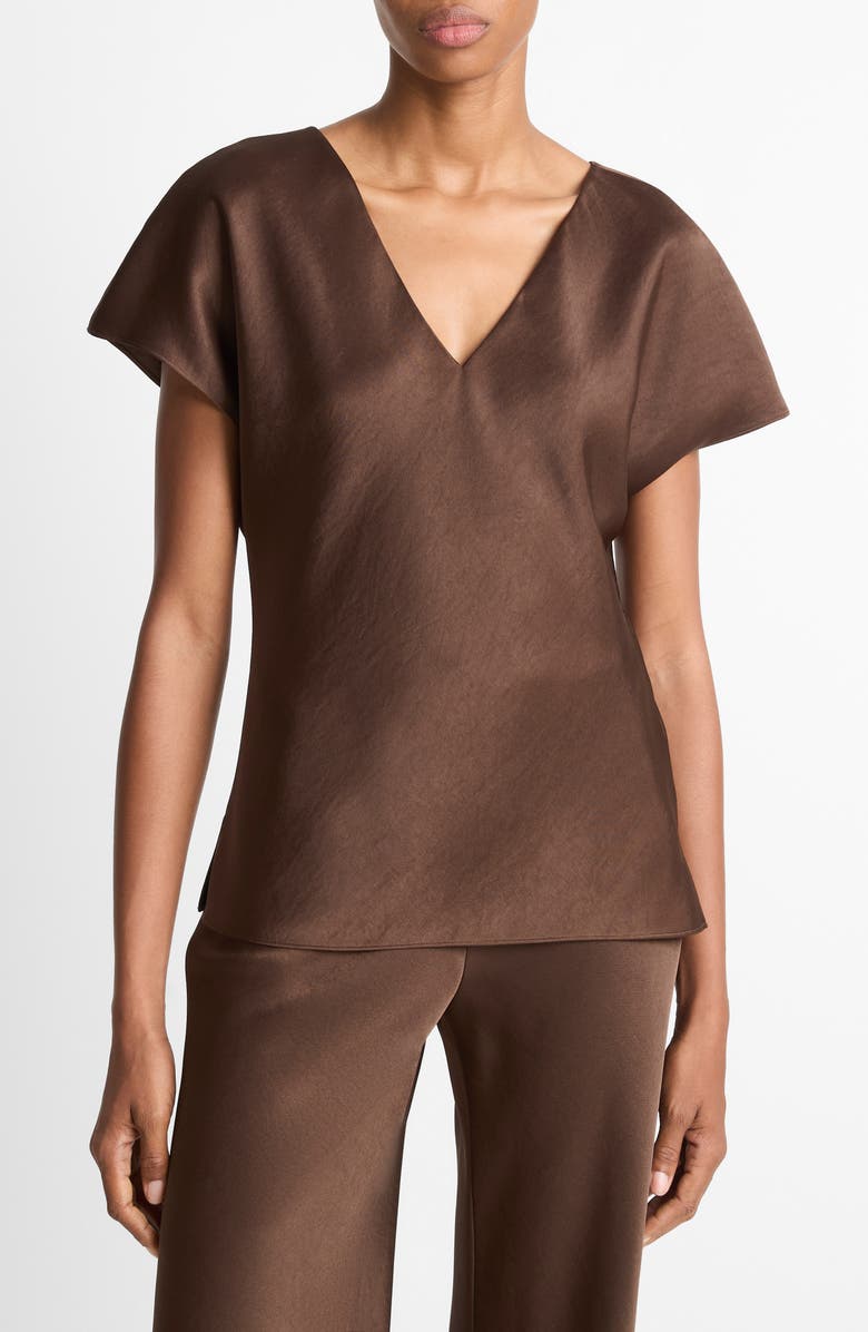 Vince Cap Sleeve V-Neck Top, Main, color, Espresso