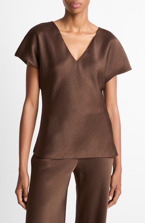 Vince Essential Cap Sleeved V Neck Blouse In Brown