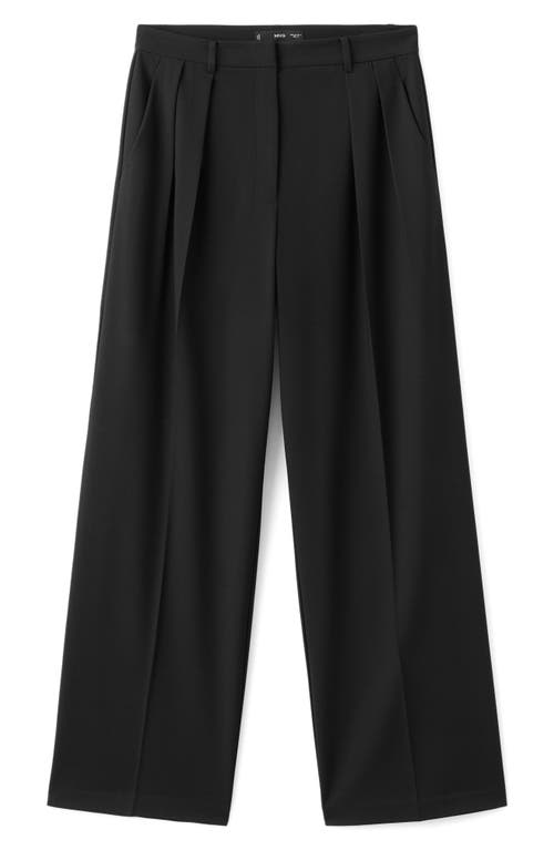 Mango Pleated Mid Rise Wide Leg Pant In Black