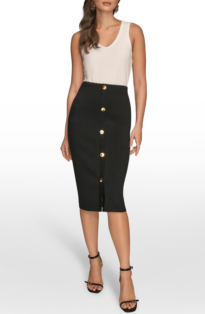 Donna Karan New York Faux Button Knit Pencil Skirt, Alternate, color, Black