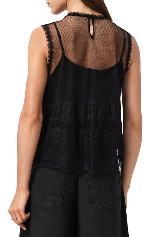 Allsaints Womens Black Clara Lace-embroidered Scalloped-hem Woven Top In Black