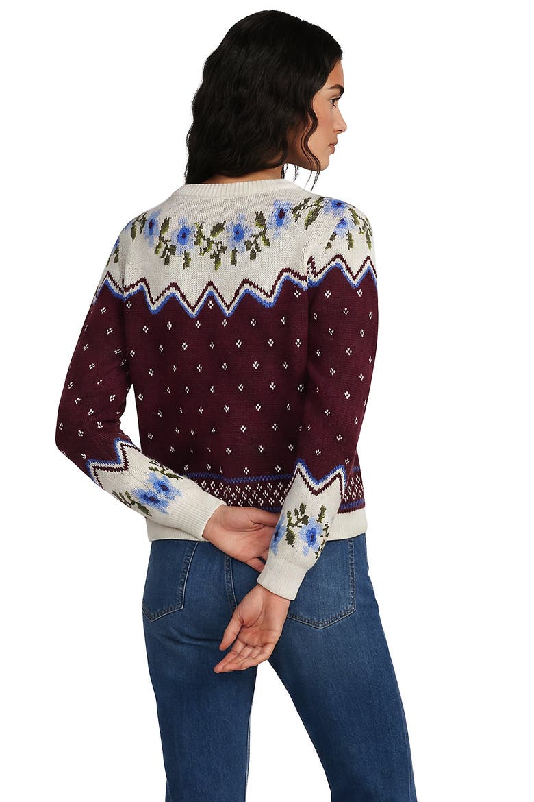 Drifter Cable Cardigan Sweater, Alternate, color, Burgundy Floral Fairisle