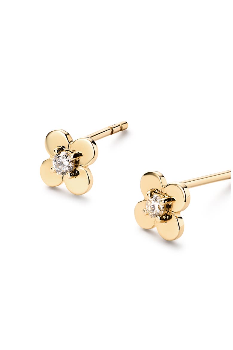 Solid Yellow Gold - Mini Flower Studs, Alternate, color, Diamond