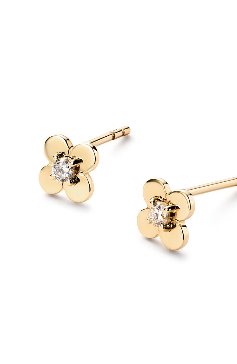 Ana Luisa Solid Yellow Gold - Mini Flower Studs, Alternate, color, Diamond
