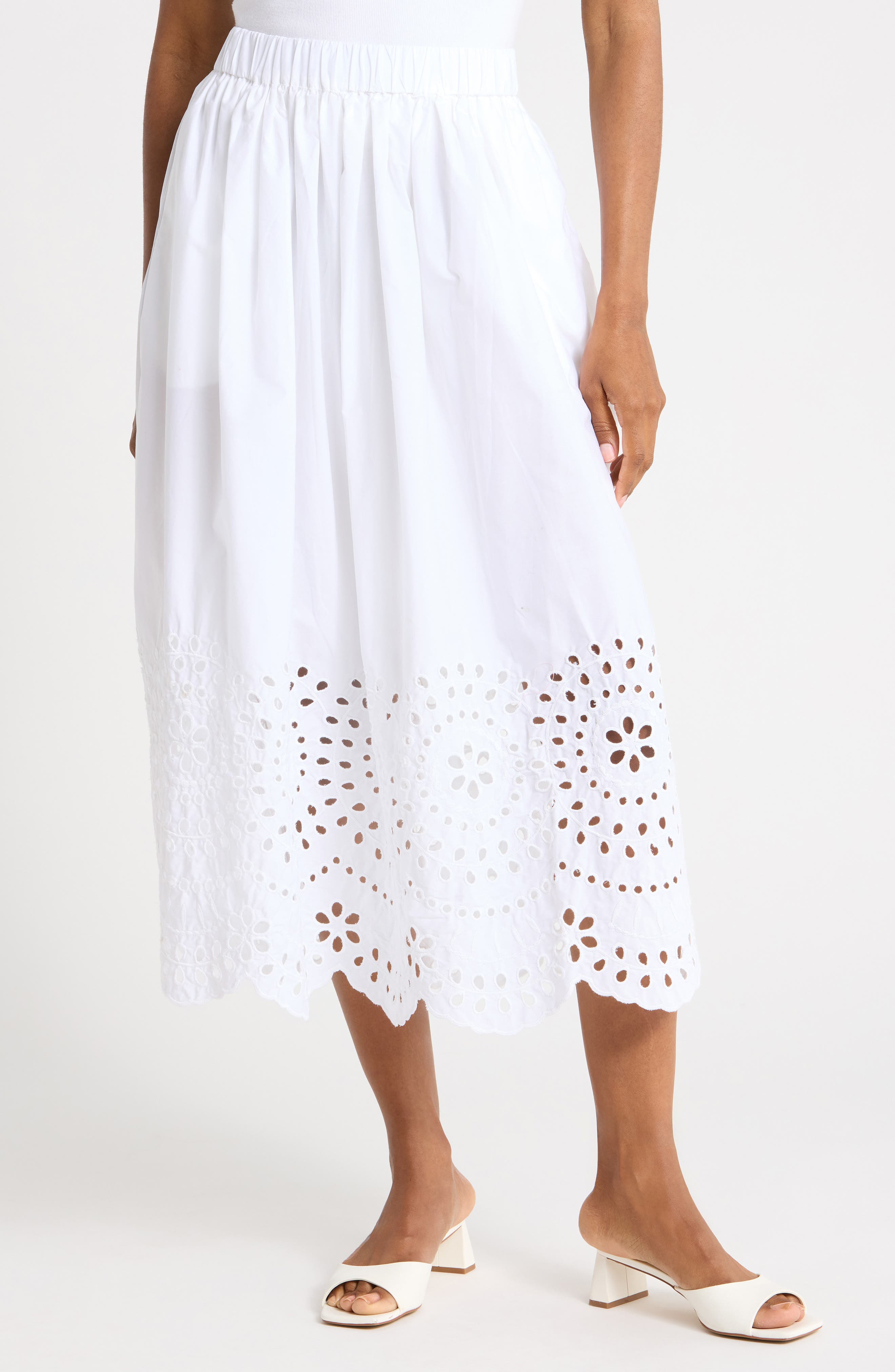 Embroidered Eyelet Cotton Poplin Pull-On Skirt