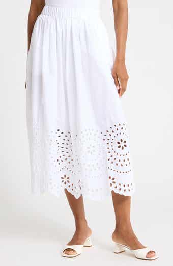 Embroidered Eyelet Cotton Poplin Pull-On Skirt