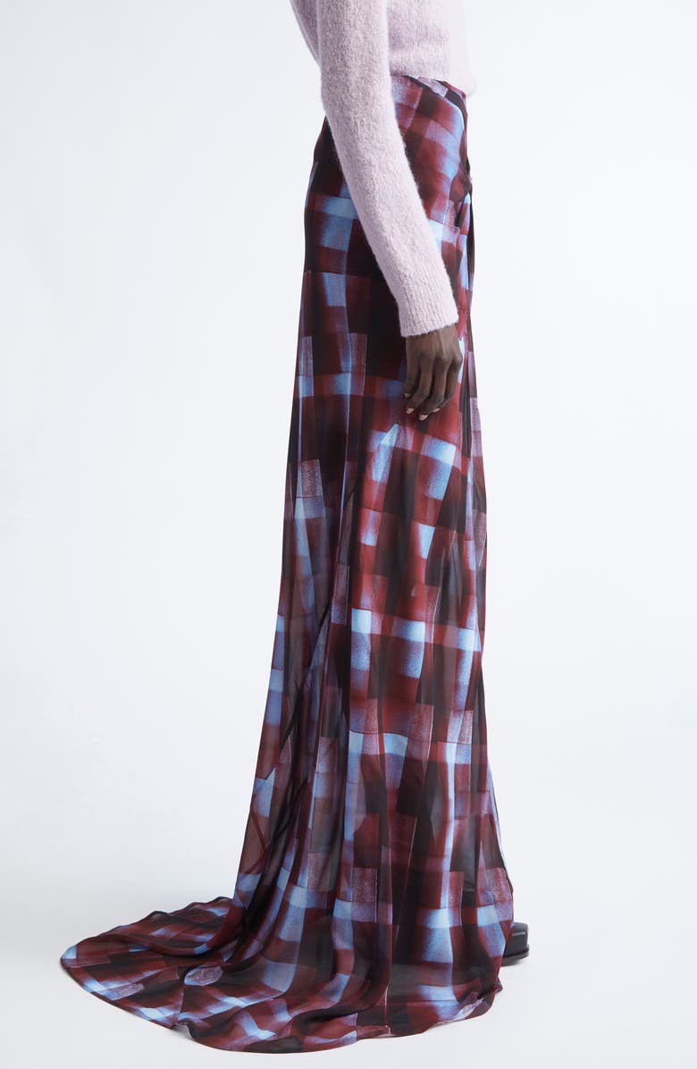 Dries Van Noten Smila Spray Painted Check Draped Maxi Skirt, Alternate, color, Burgundy