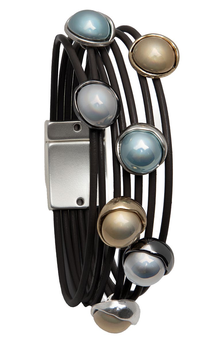 SAACHI Colorful Sphere Leather Cord Bracelet, Main, color, Black
