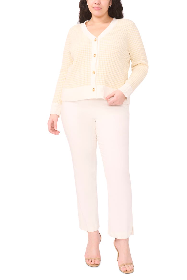 V-Neck Stripe Rib Cotton Blend Cardigan, Alternate, color, NEW IVORY