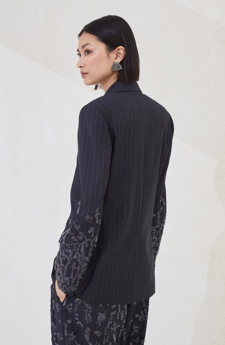 Brunello Cucinelli Blazer with swing drops embroidery, Alternate, color, Lignite Grey