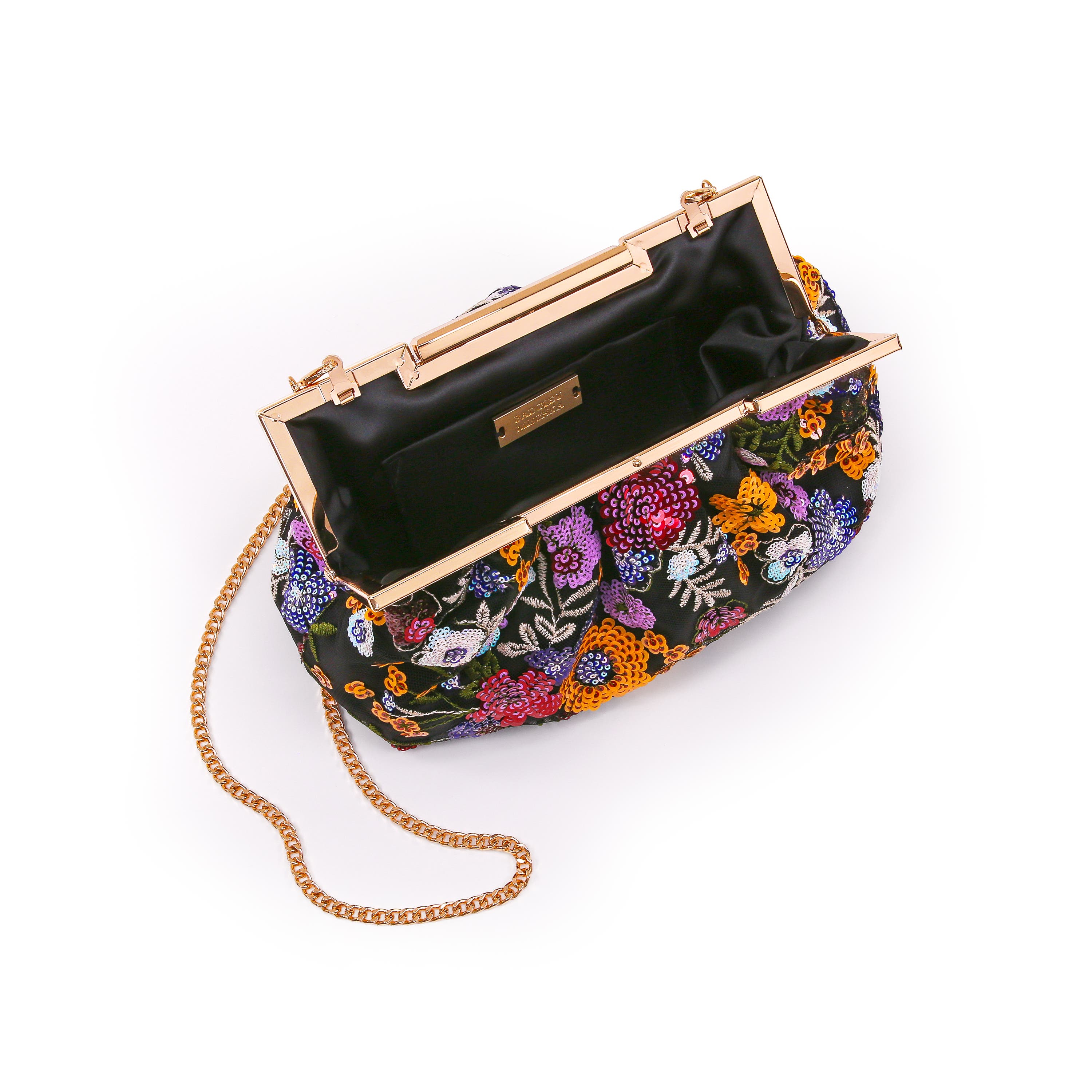 Rosalin Floral Sequin Beaded Pouch Clutch, Alternate, color, Black Multi
