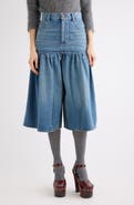 Chloé Gathered High Waist Denim Midi Skirt