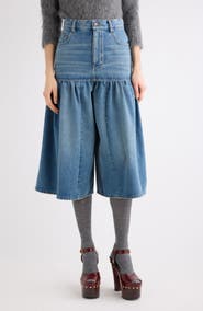 Chloé Gathered High Waist Denim Midi Skirt