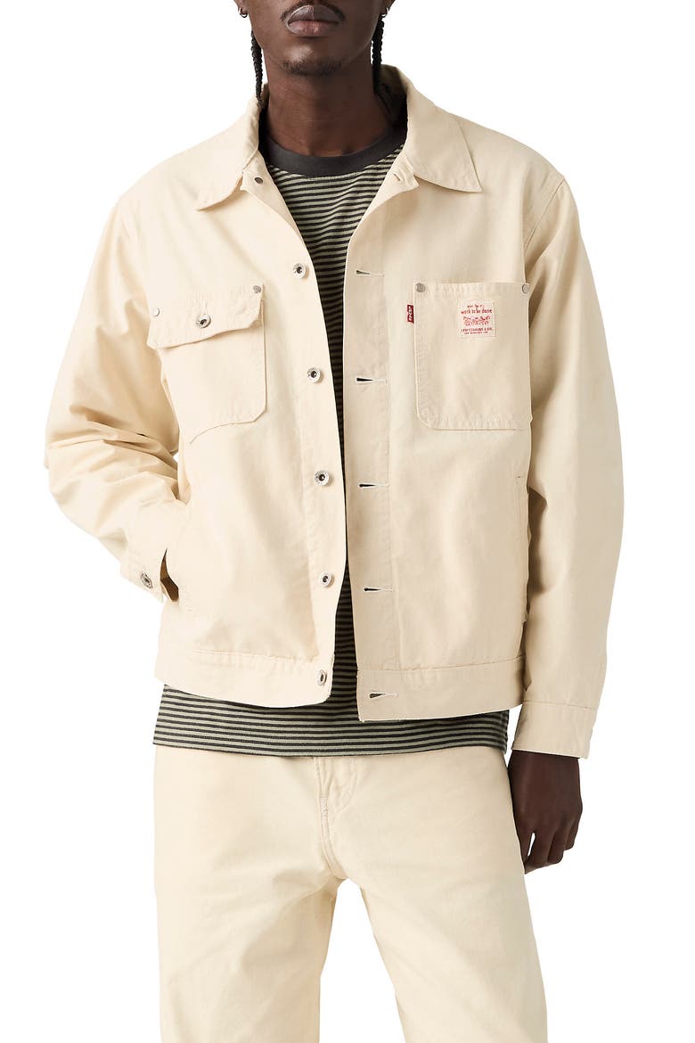 Sunrise Cotton Canvas Trucker Jacket, Main, color, UNDYED ECRU GREIGE