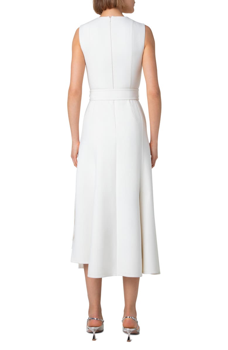 Akris Asymmetric Belted Double Face Wool Midi Dress, Alternate, color, Ecru