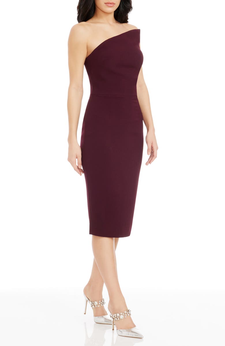 Dress the Population Milan Strapless Sheath Cocktail Dress, Alternate, color, Port