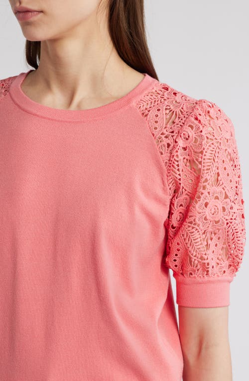 Shop Elie Tahari The Felicity Eyelet Embroidery Sleeve Sweater In Coral Rose