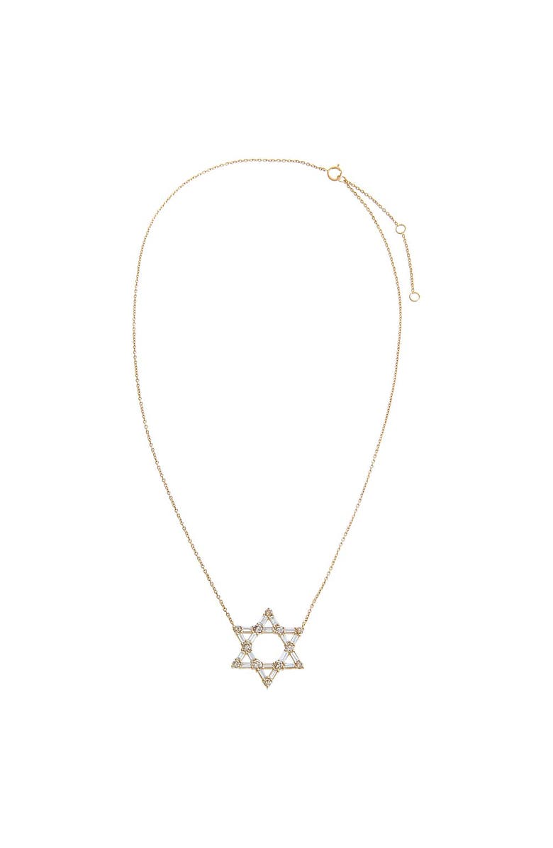 BY ADINA EDEN Diamond Baguette X Solitaire Large Star Of David Necklace 14K, Alternate, color, 