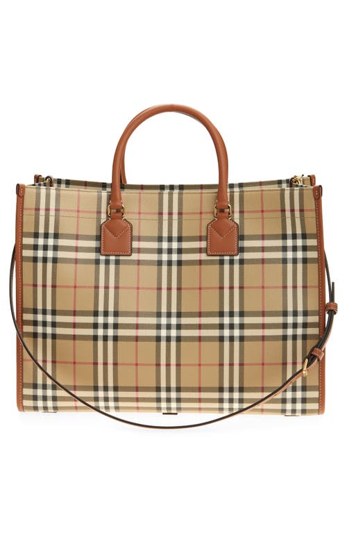 Burberry Medium Freya Check Coated Canvas Tote In Brown