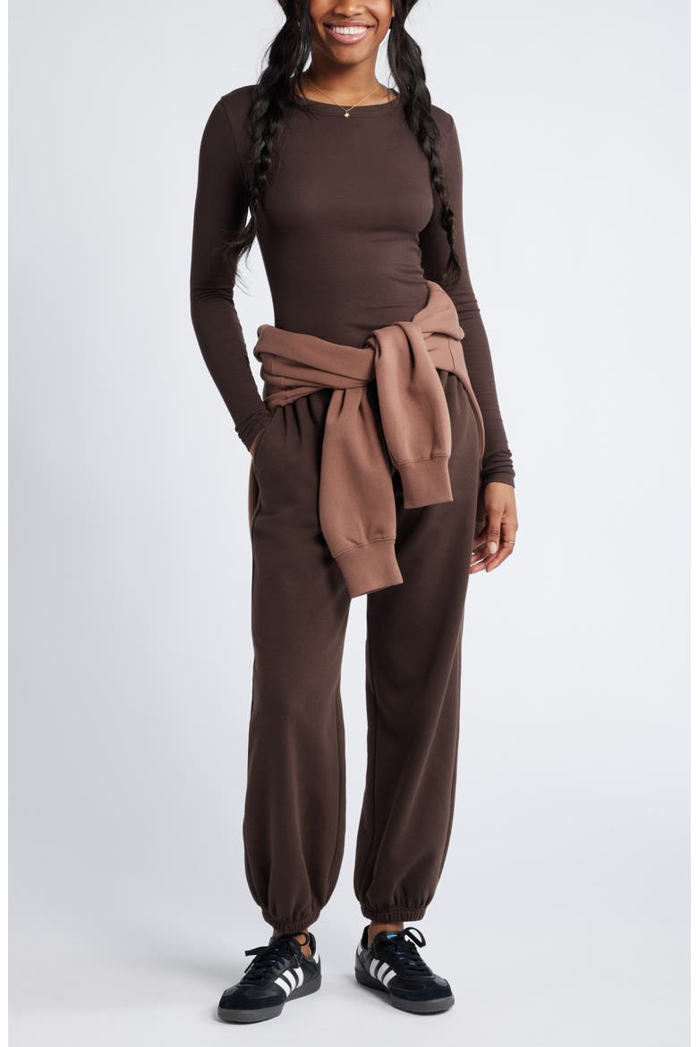 Ribbed Long Sleeve T-Shirt, Alternate, color, BROWN COFFEE