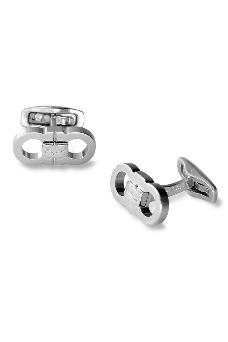 Salvatore Ferragamo Double Gancini Cuff Links, Main, color, SILVER