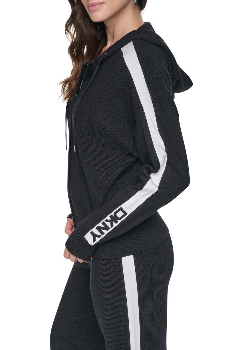 Logo Stripe Zip Hoodie, Alternate, color, BLK/ IVY