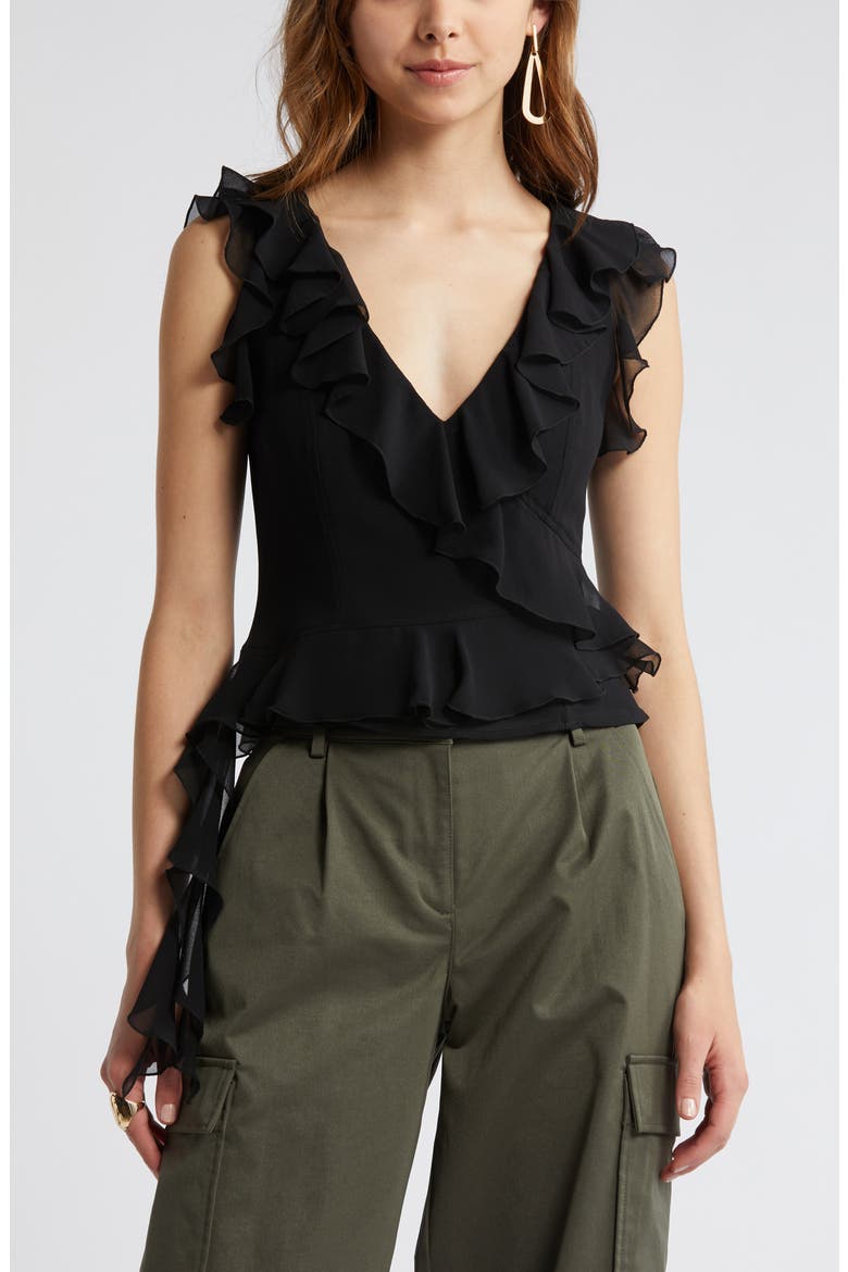 Sleeveless Ruffle Top, Main, color, BLACK