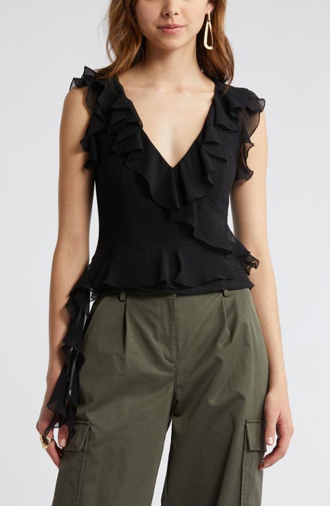 Open Edit Sleeveless Ruffle Top | Nordstrom