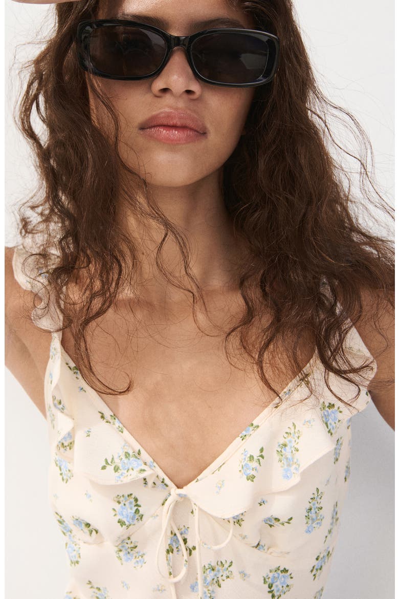 Floral Ruffle Strap Dress, Alternate, color, ECRU