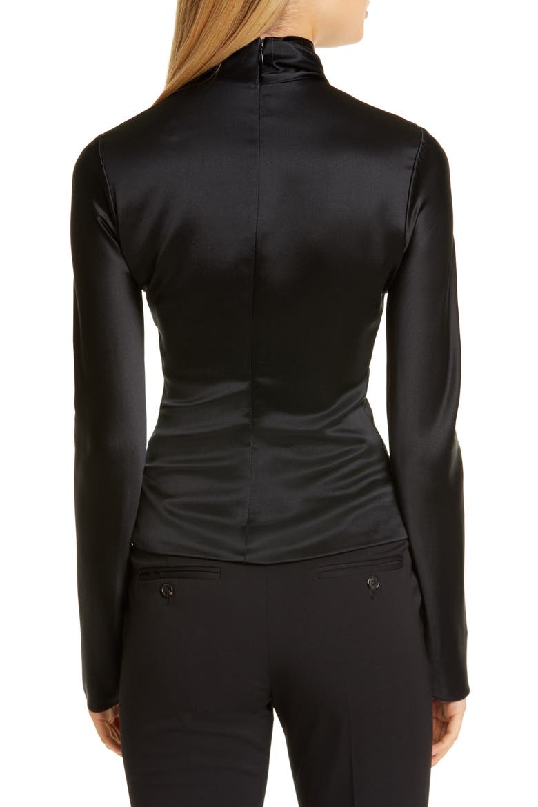 Drape High Neck Long Sleeve Silk Blouse, Alternate, color, BLACK