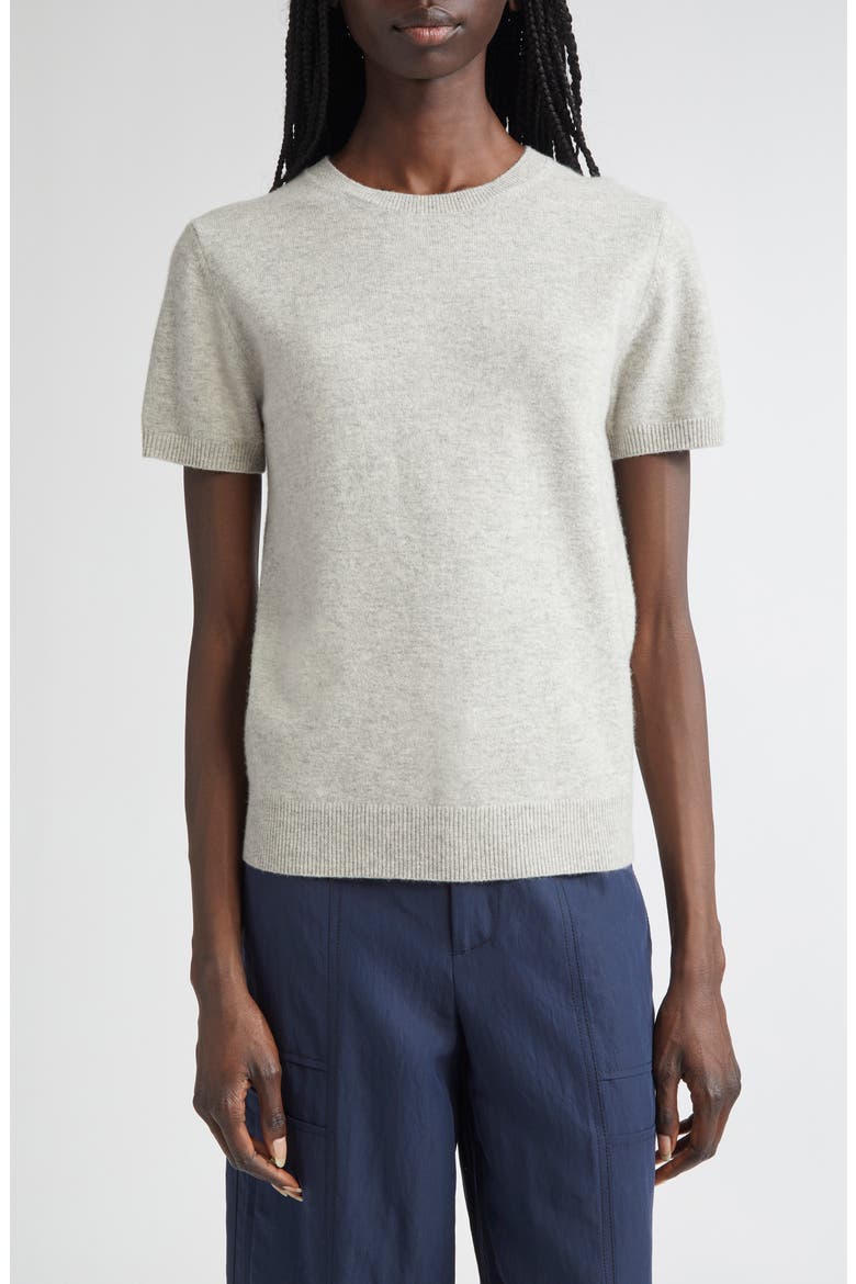 Short Sleeve Wool & Cashmere Sweater, Main, color, MEDIUM HEATHER GREY