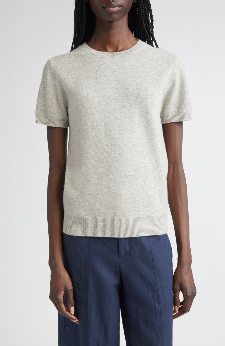 Vince Short Sleeve Wool & Cashmere Sweater, Main, color, Medium Heather Grey